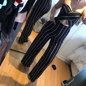 Navy Stripped Jumpsuit with Cut Out